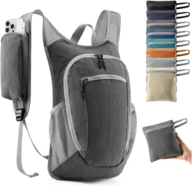 10L Small Hiking Backpack Foldable Lightweight Travel Daypack Packable Hiking Camping Gym Pack for Women Men Daily Use (Grey)