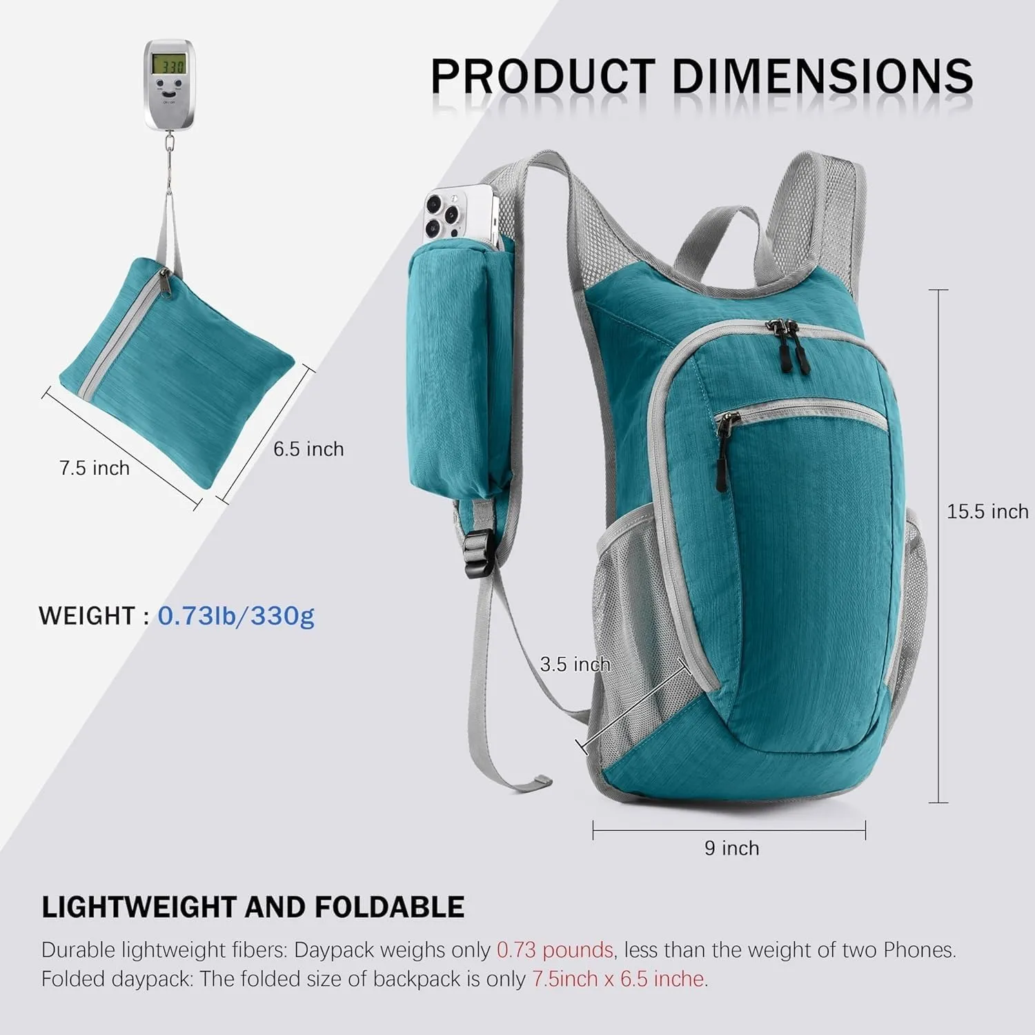 10L Small Hiking Backpack Foldable Lightweight Travel Daypack Packable Hiking Camping Gym Pack for Women Men Daily Use (Teal Blue)