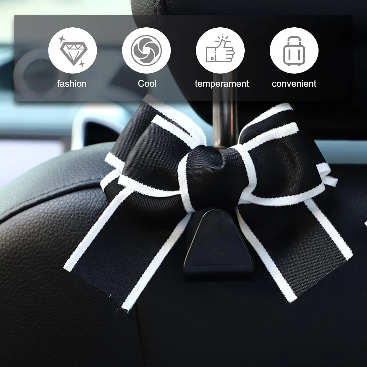 2 PCS Car Hooks, Hidden Cute Hooks Decorative, Multi-functional Car Seatback Hanging Organiser, Universal for Most Cars (Black)