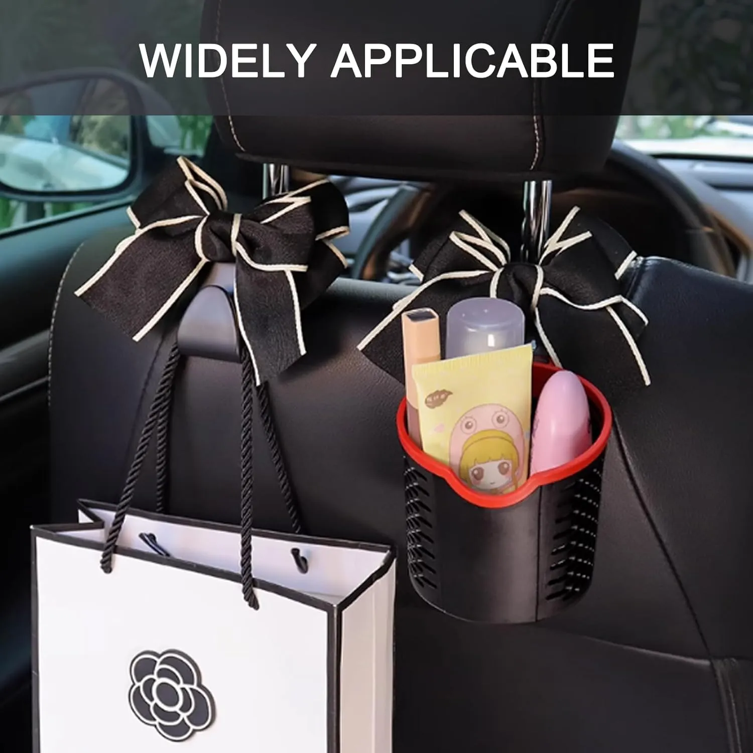 2 PCS Car Hooks, Hidden Cute Hooks Decorative, Multi-functional Car Seatback Hanging Organiser, Universal for Most Cars (Black)
