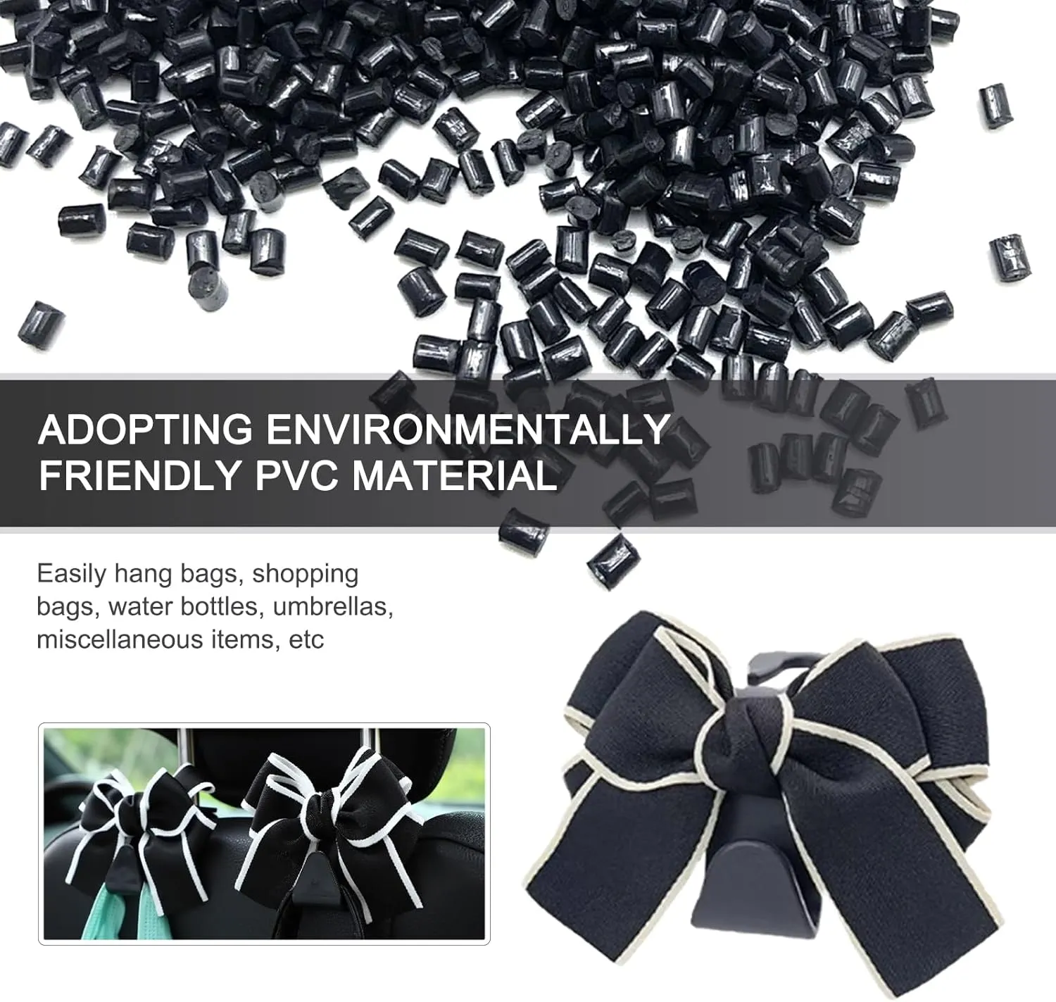 2 PCS Car Hooks, Hidden Cute Hooks Decorative, Multi-functional Car Seatback Hanging Organiser, Universal for Most Cars (Black)