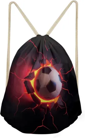 3D Soccer Print Drawstrings Backpacks Bags for Soccer Game,Black Swim Packs Daypack Large Pouch Shopping Travel Bags Sackpacks Gym