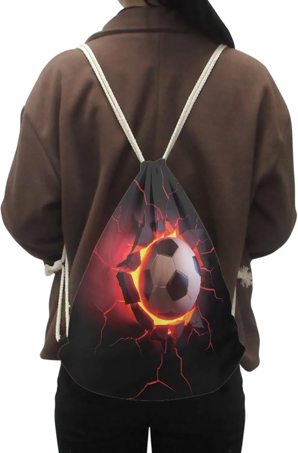 3D Soccer Print Drawstrings Backpacks Bags for Soccer Game,Black Swim Packs Daypack Large Pouch Shopping Travel Bags Sackpacks Gym