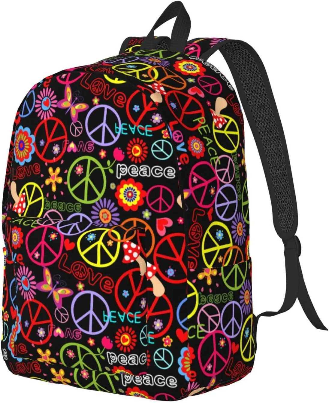 60s 70s Hippie Flowers Peace Love Canvas Backpacks Laptop Backpack Multipurpose Double Shoulder Bag for Men Women Gifts Small