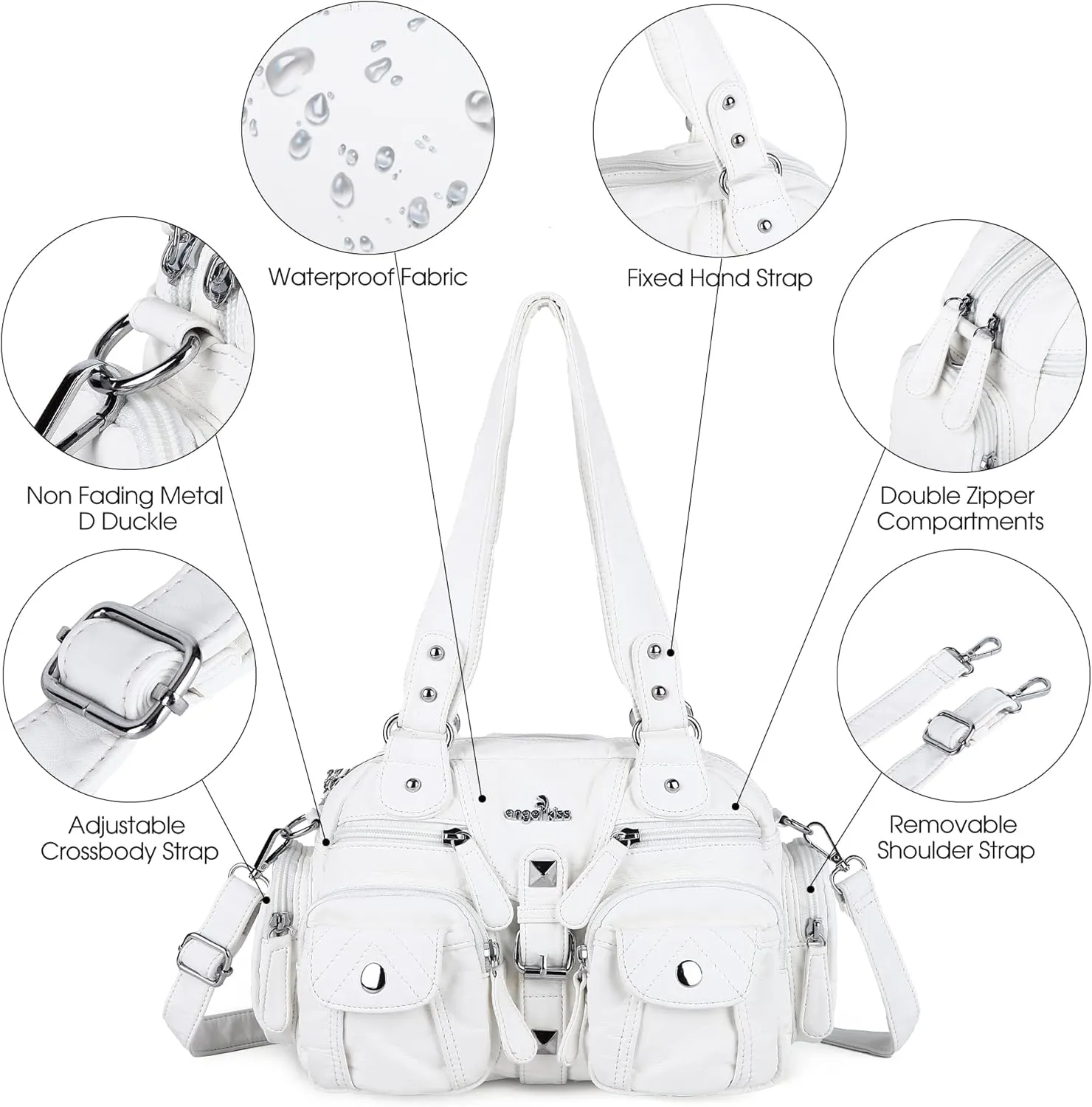 Angel Kiss Hobo Crossbody Purses for Women Shoulder Bag Multipocket Soft Hobo Purses Removable Strap Leather Handbags