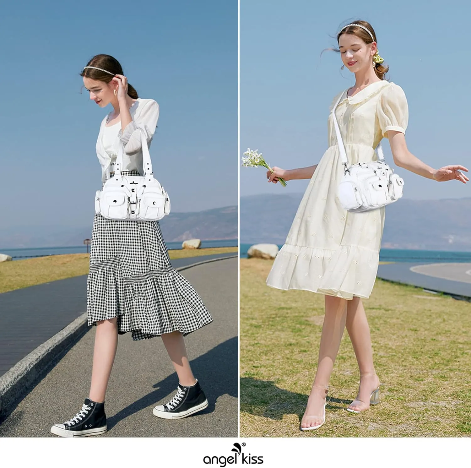 Angel Kiss Hobo Crossbody Purses for Women Shoulder Bag Multipocket Soft Hobo Purses Removable Strap Leather Handbags
