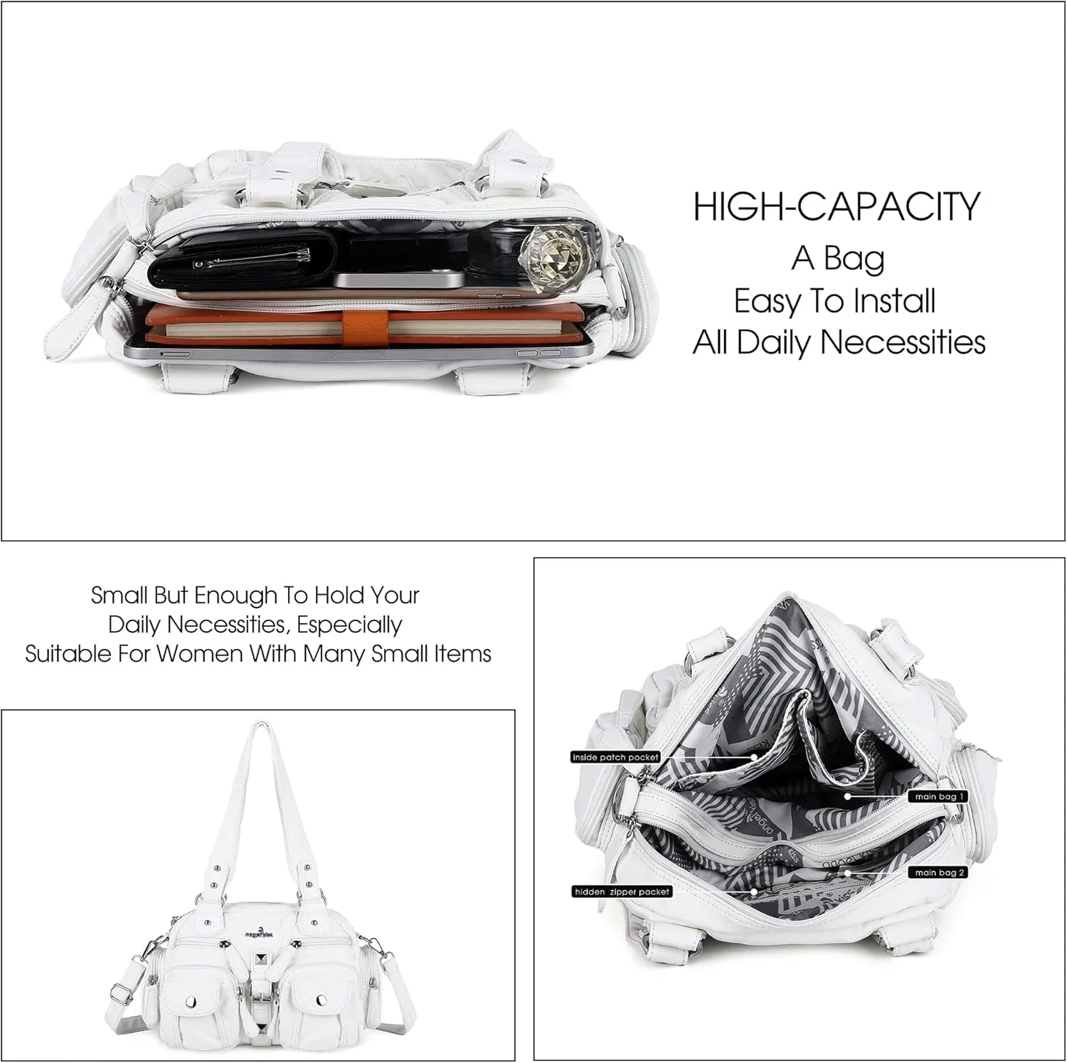 Angel Kiss Hobo Crossbody Purses for Women Shoulder Bag Multipocket Soft Hobo Purses Removable Strap Leather Handbags