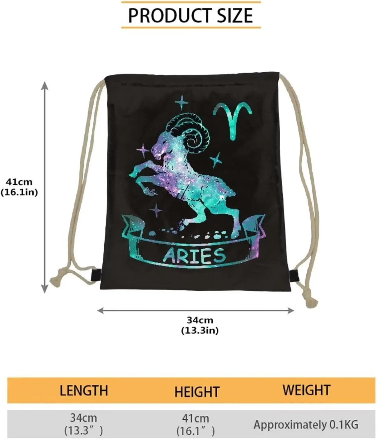 Aries Pattern Gym Bag Drawstring Bag Cinch Gym Backpack Outdoor Sport Bags for Womens Men Swimming Travel Organizer Mother's Day Gifts