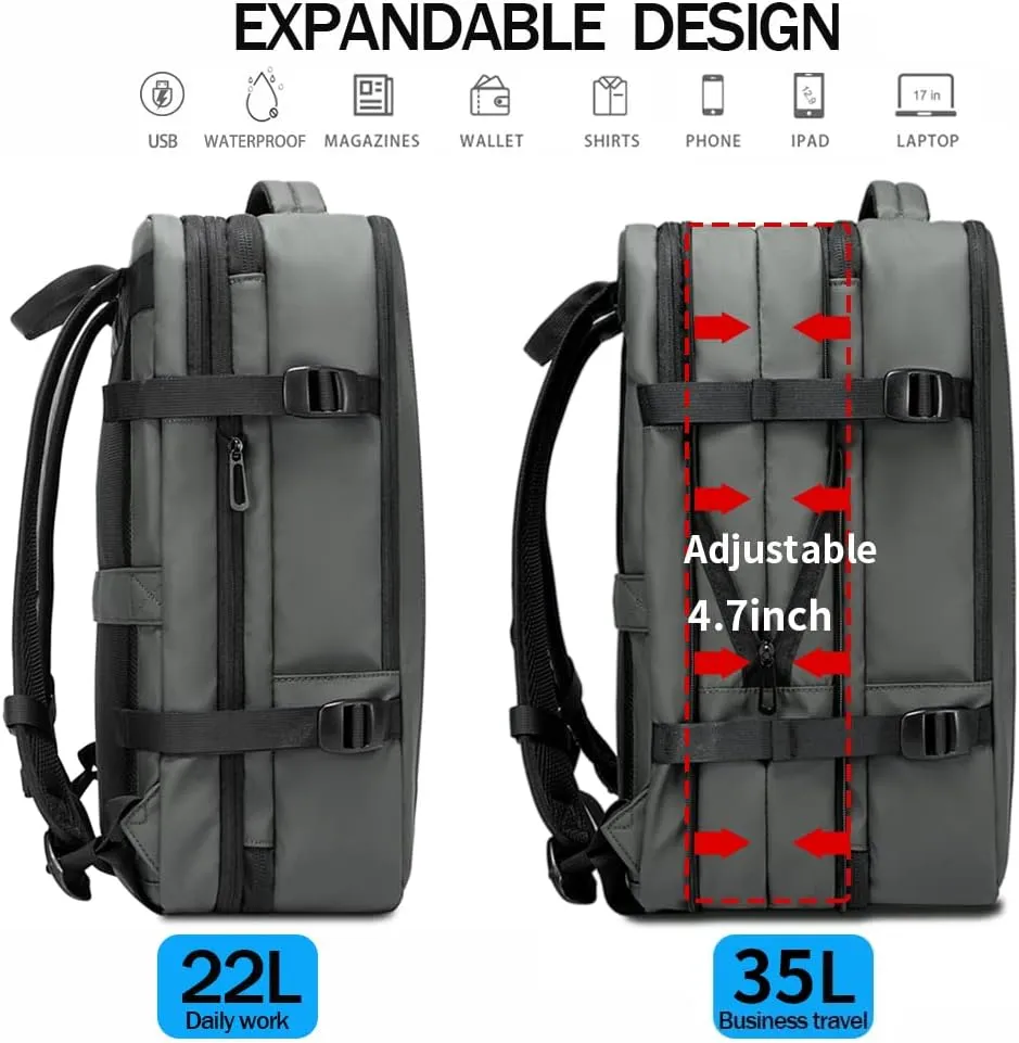 BANGE 35L Carry on Backpacks,Travel Backpack for Women Men Airline Approved Gym Bag Waterproof Business Laptop Daypack
