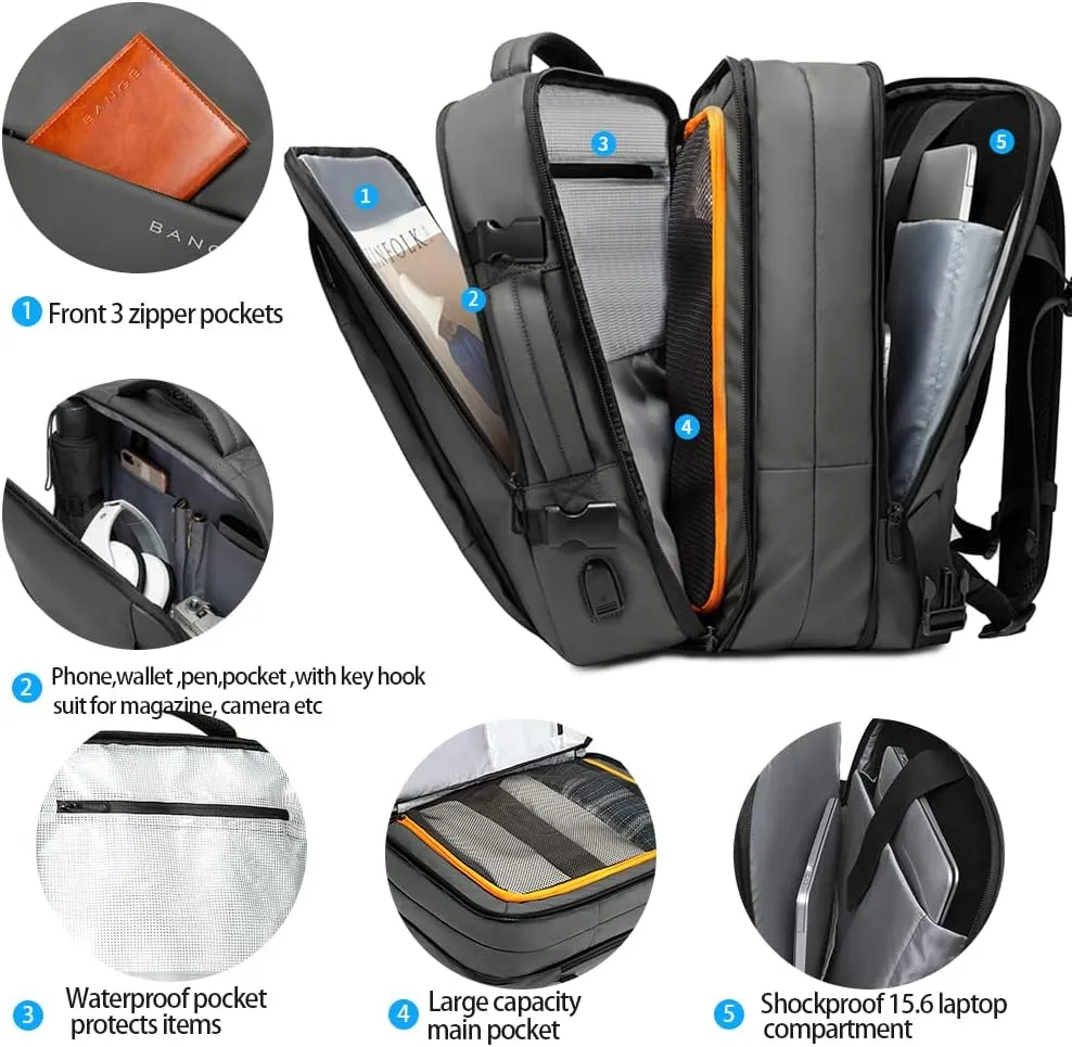 BANGE 35L Carry on Backpacks,Travel Backpack for Women Men Airline Approved Gym Bag Waterproof Business Laptop Daypack
