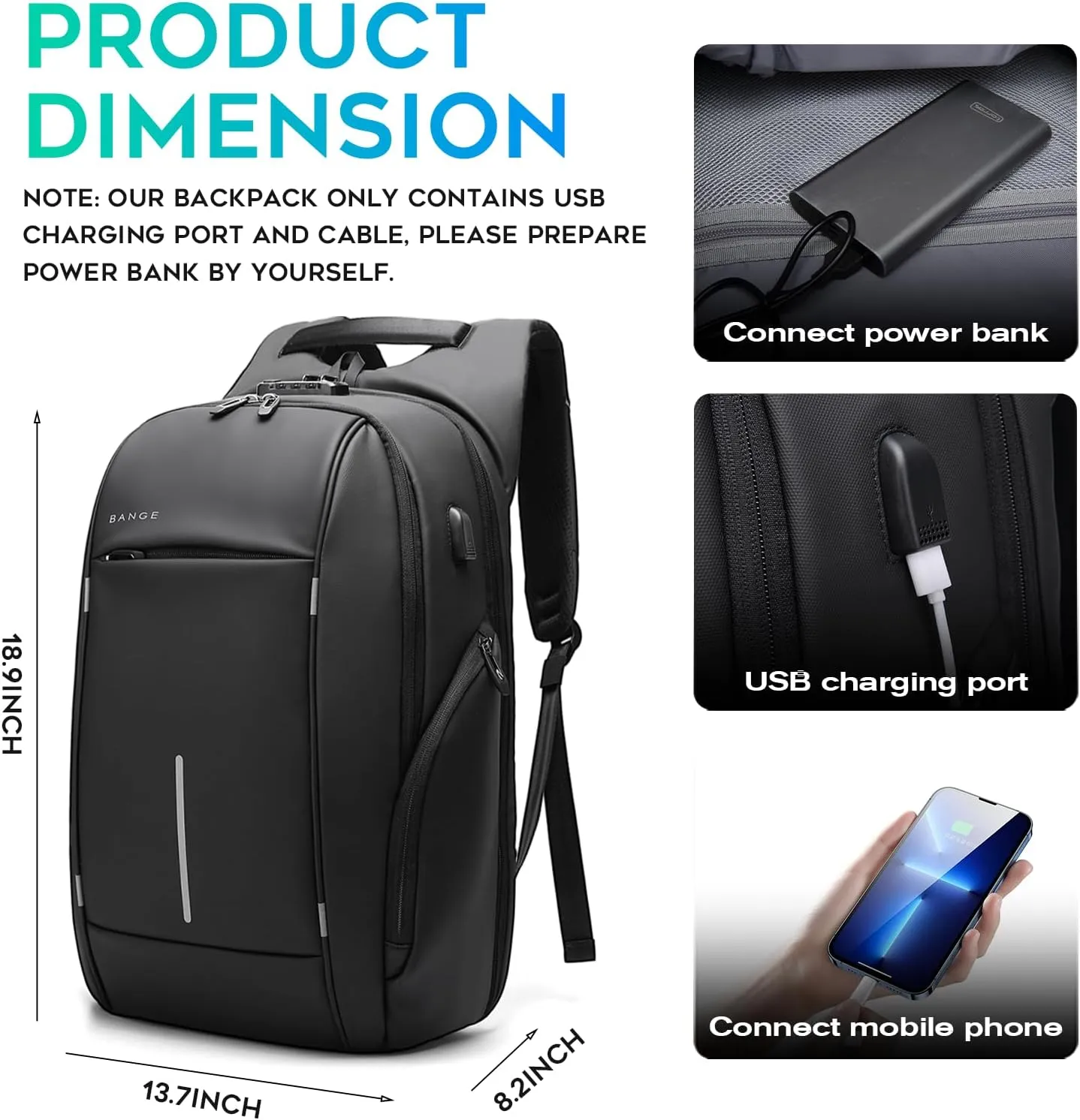 BANGE Travel Backpack,Lightweight Work Backpacks for Men, Laptop Backpack for 15.6Inch, Fashion Backpack for Men and Women