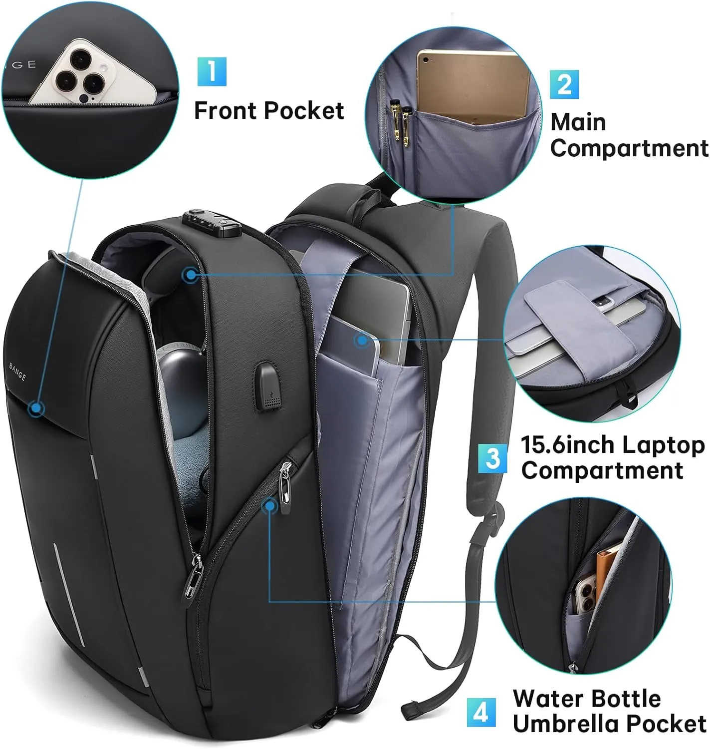 BANGE Travel Backpack,Lightweight Work Backpacks for Men, Laptop Backpack for 15.6Inch, Fashion Backpack for Men and Women