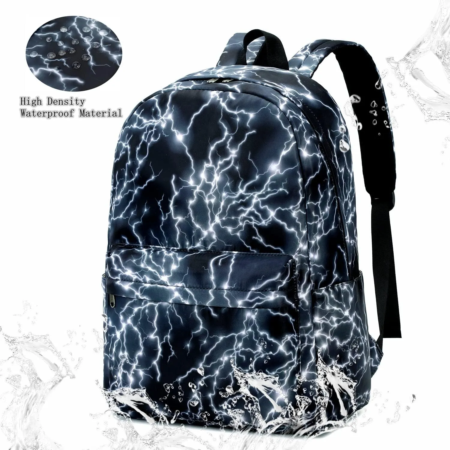 Boy School Backpack Elementary Middle Lightning Bookbag Laptop Teenager Waterproof Lightweight 17 Inches (2Black)