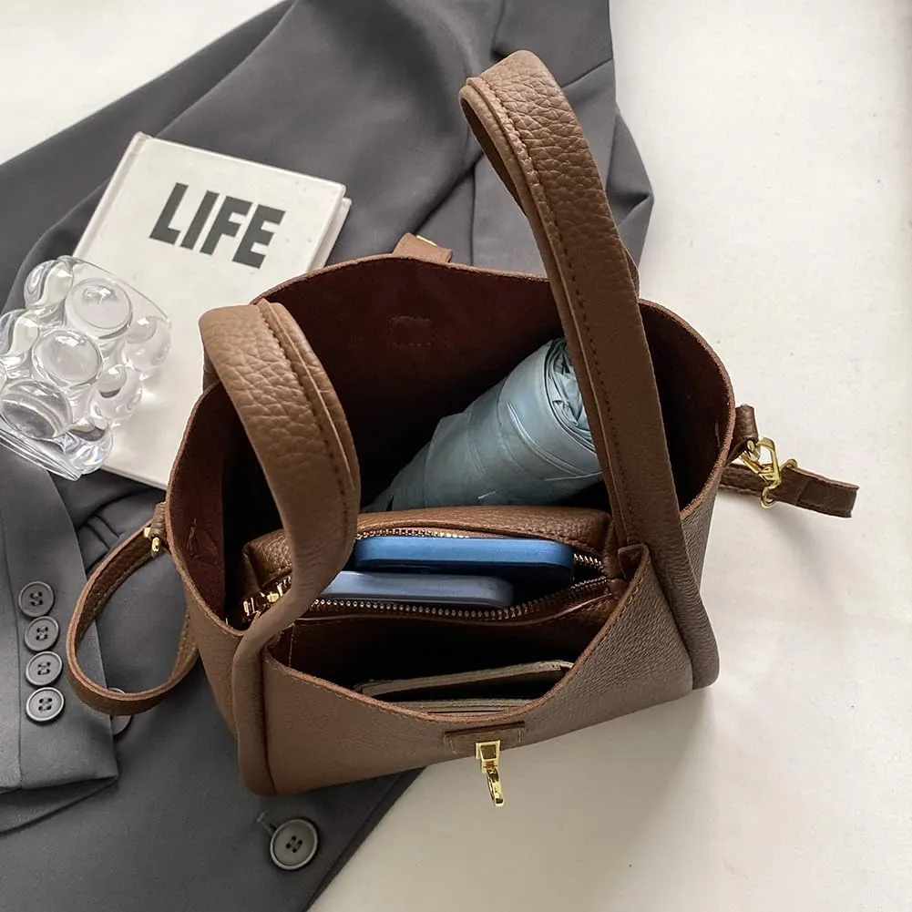 Bucket Bag for Women Leather Bucket Bags Trendy Bucket Purse Vintage Shoulder Bag Women's Tote Bags Handbags with Small Purse