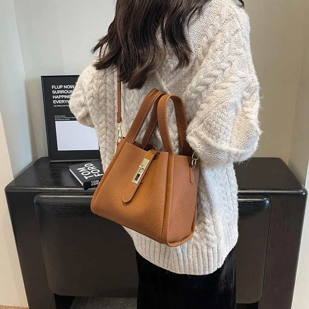 Bucket Bag for Women Leather Bucket Bags Trendy Bucket Purse Vintage Shoulder Bag Women's Tote Bags Handbags with Small Purse