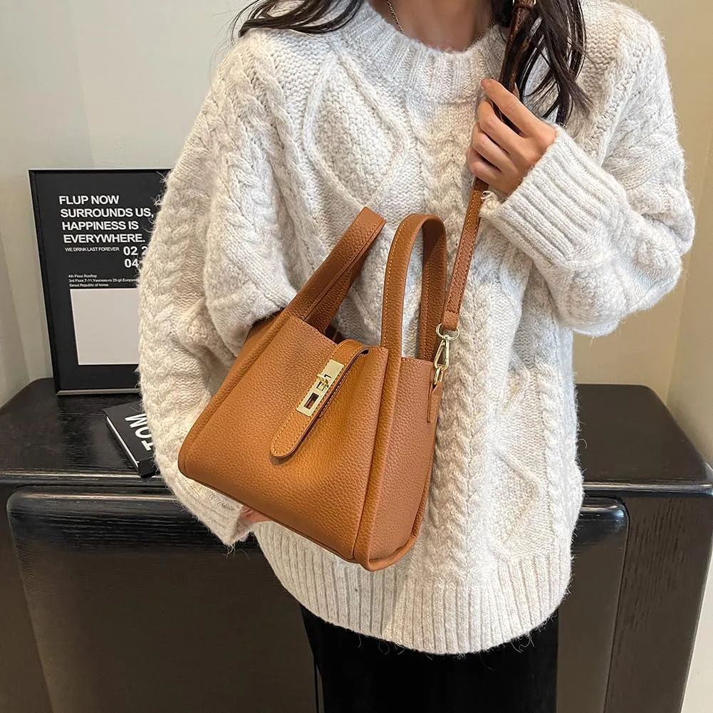 Bucket Bag for Women Leather Bucket Bags Trendy Bucket Purse Vintage Shoulder Bag Women's Tote Bags Handbags with Small Purse
