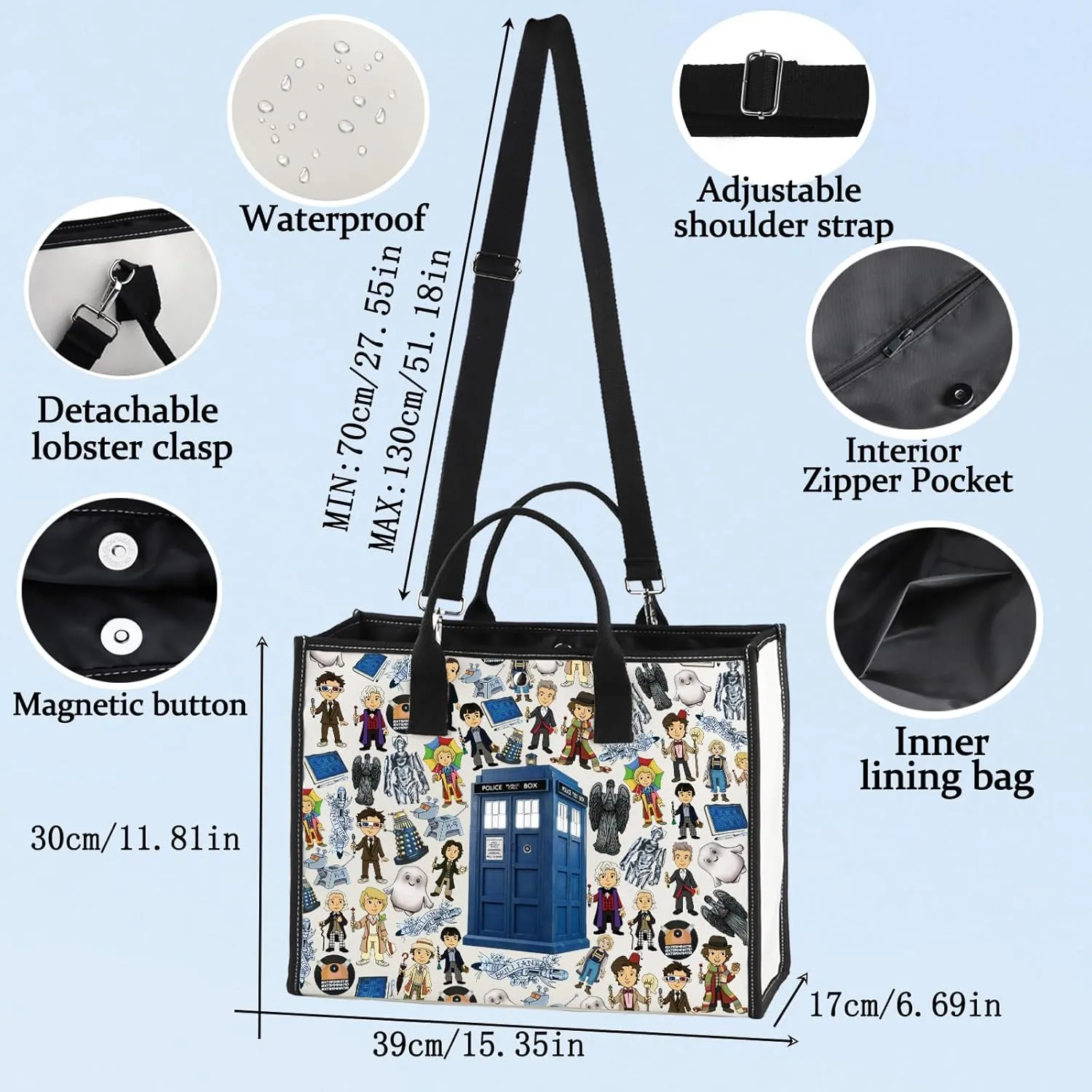 BWWKTOP Police Box Tote Bag William & Patrick Doctor Series Fans Gift Police Box Shoulder Bag For TV Show Fans
