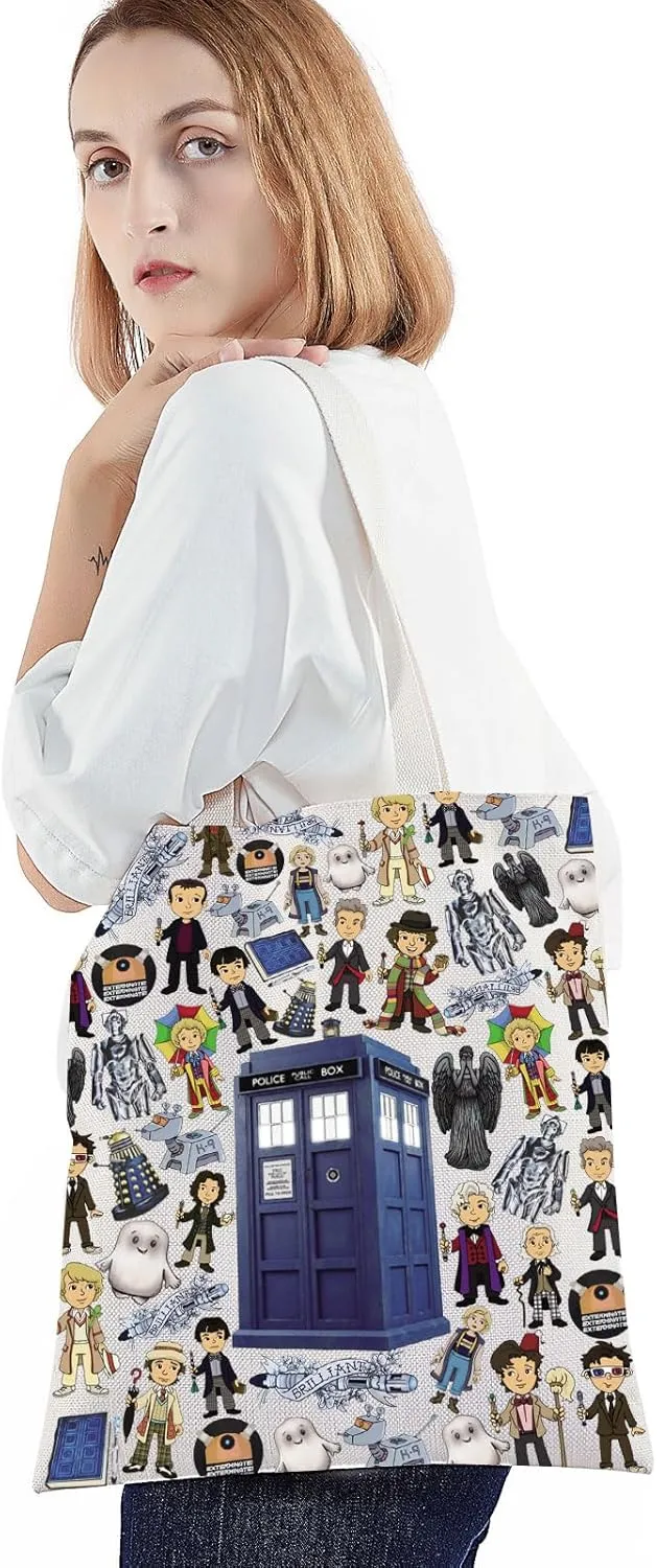 BWWKTOP Police Box Tote Bag William & Patrick Doctor Series Fans Gift Police Box Shoulder Bag For TV Show Fans