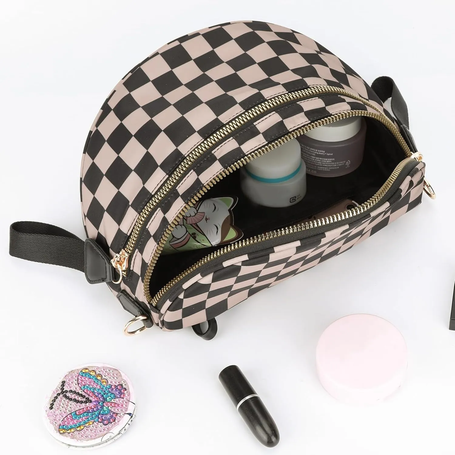 Checkered Crossbody Bum Bags for Women Nylon Checkered Purse Checkerboard Fanny Pack