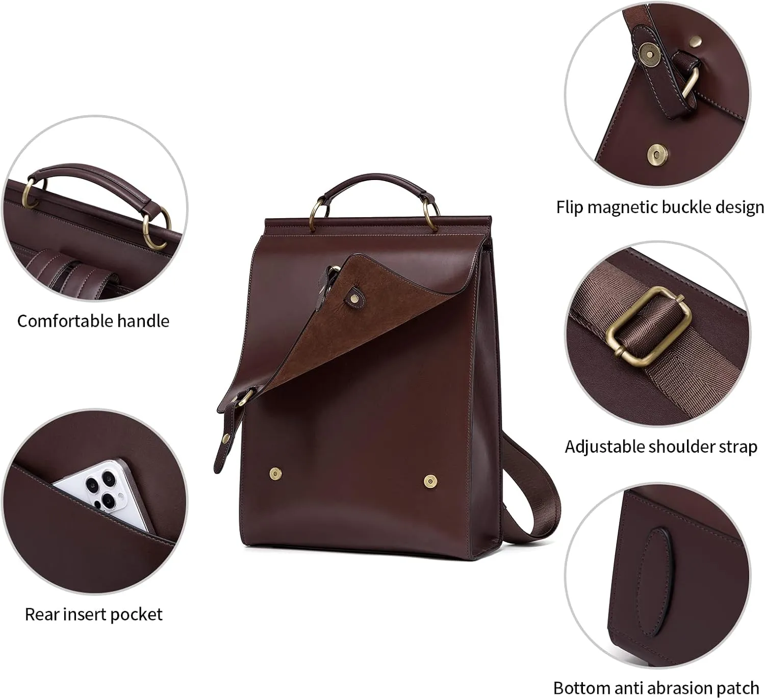 Cnoles Leather Backpack Purse For Women Fashion Ladies Vintage Bags Casual College Travel Backpacks Large bag Brown