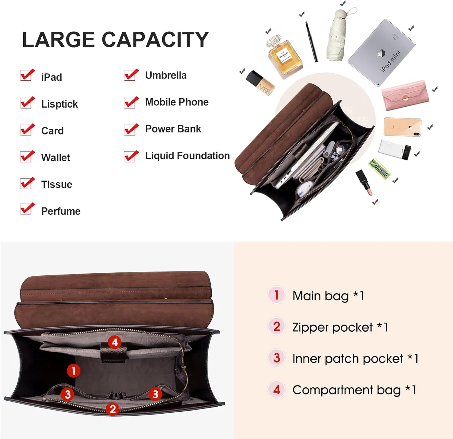 Cnoles Leather Backpack Purse For Women Fashion Ladies Vintage Bags Casual College Travel Backpacks Large bag Brown