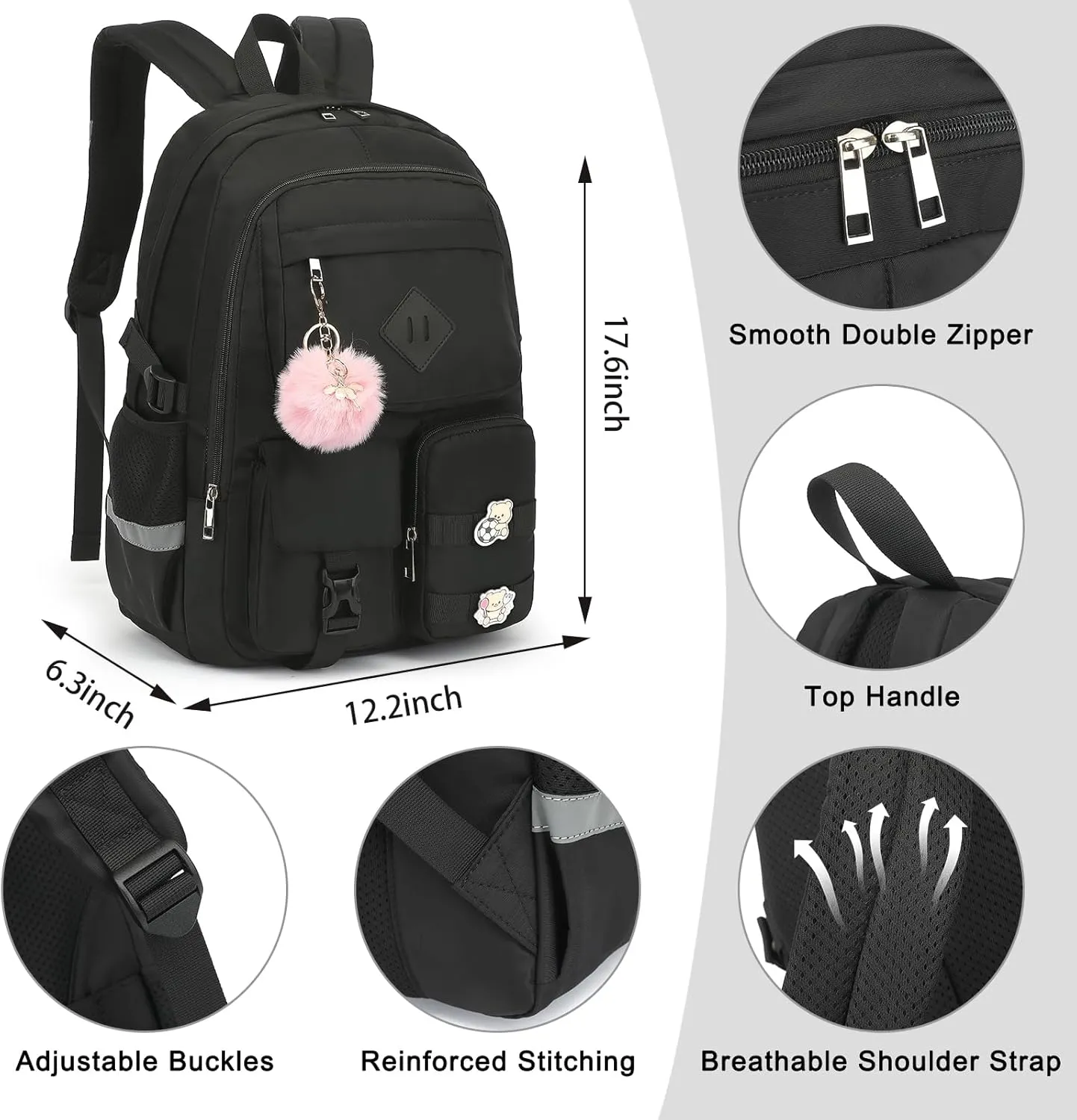 College School Backpack for Girls, Women Travel Laptop Backpacks Teens Middle High School Bookbag (Black)