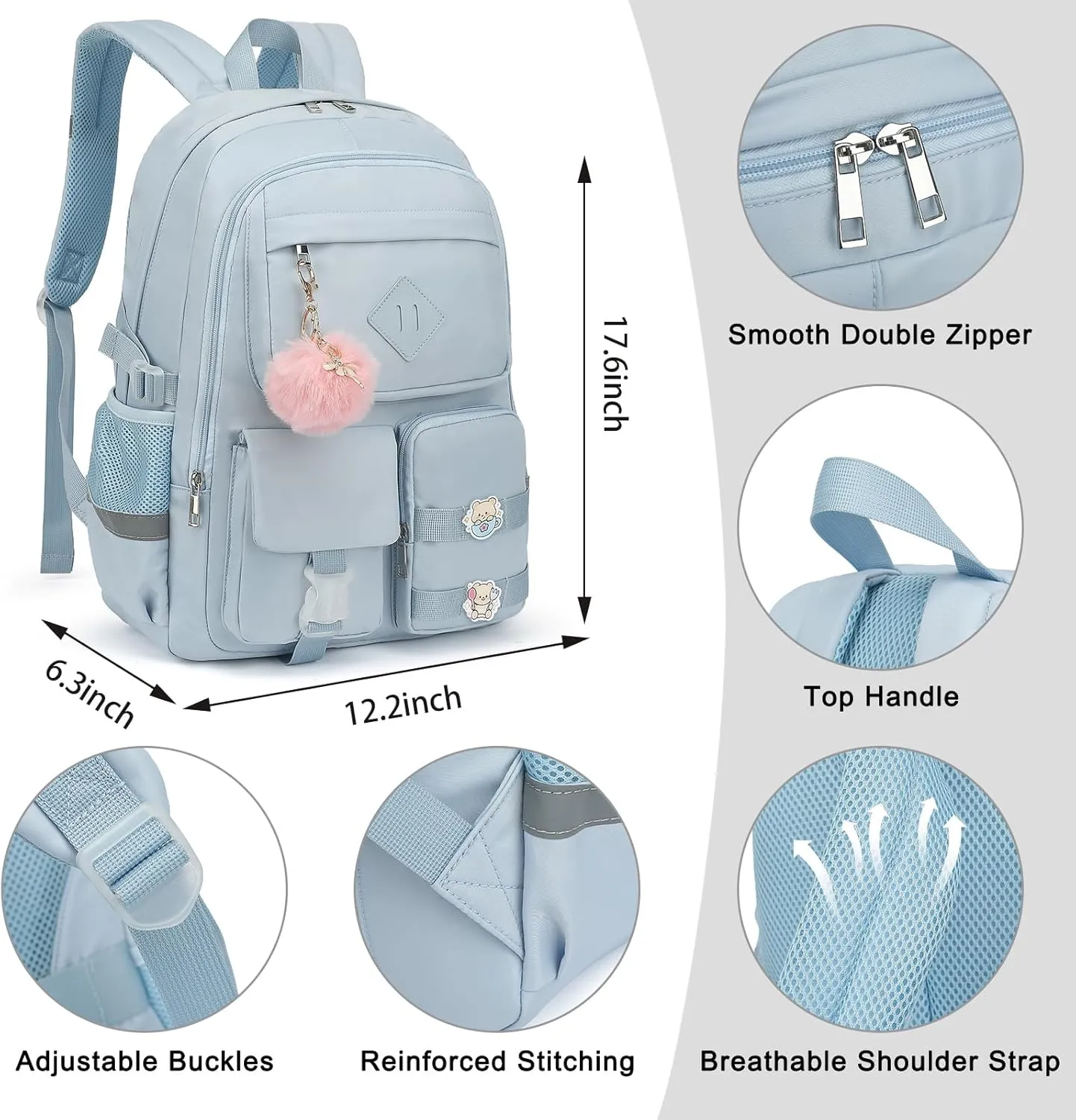 College School Backpack for Girls, Women Travel Laptop Backpacks Teens Middle High School Bookbag (Blue)