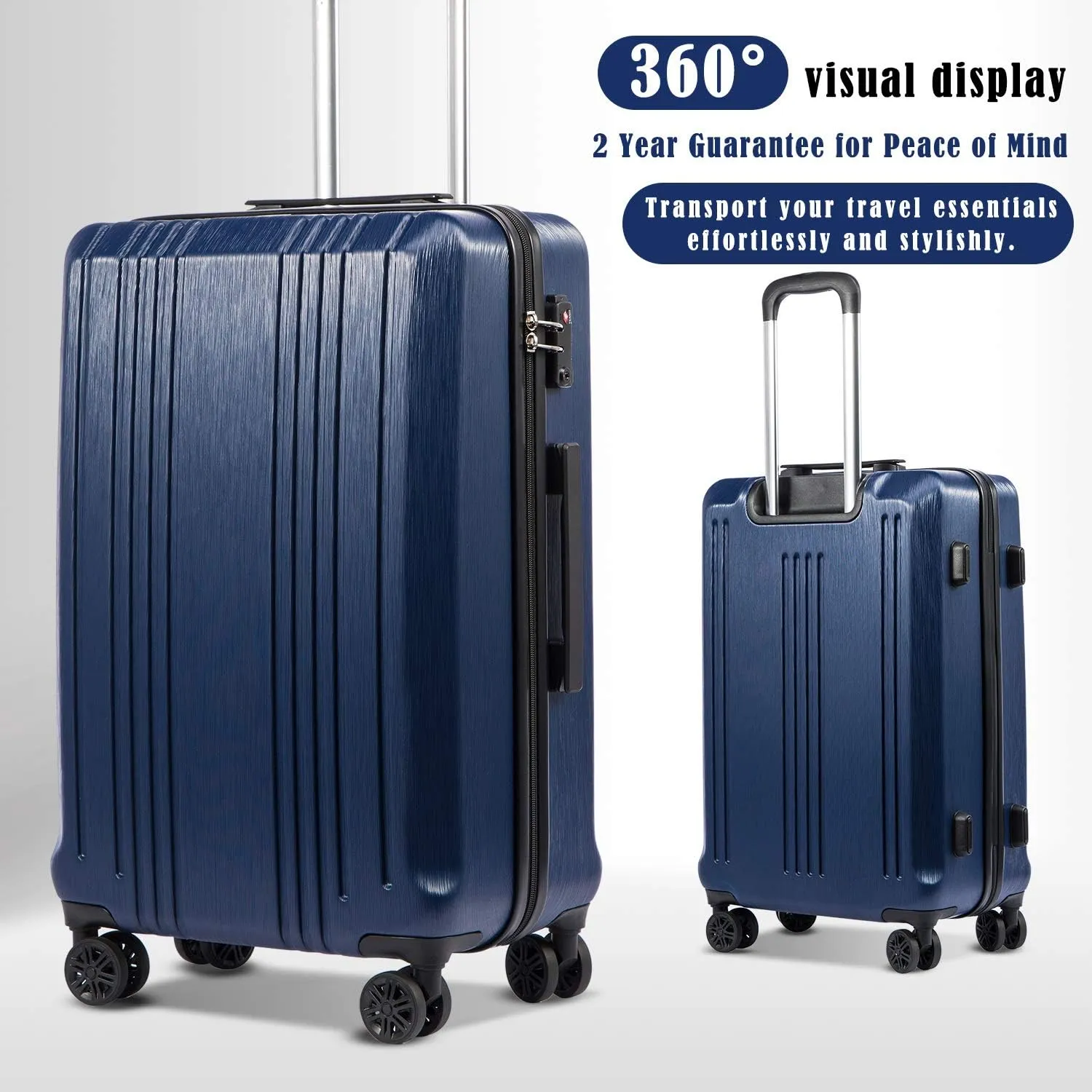 Coolife Luggage Expandable(only 28") Suitcase PC ABS with TSA Lock Spinner 20in 24in 28in (navy, S(20in_carry on))