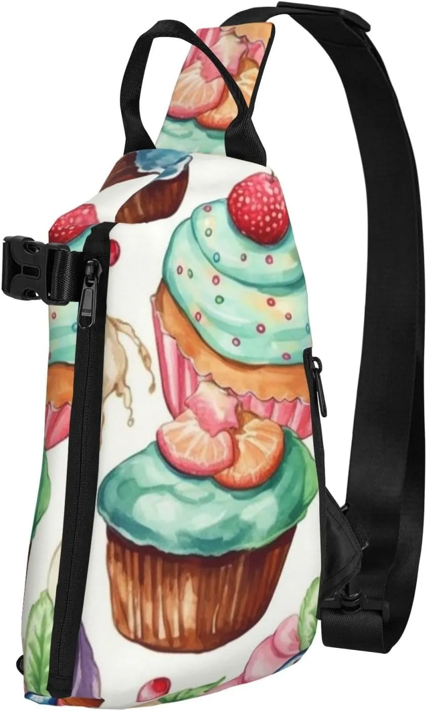 Crossbody Sling Backpack Cupcakes Donuts Muffins Sugar Sling Bag for Women Men Chest Bag Fashion Waist Bag Adjustable Fanny Pack