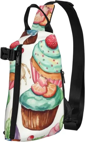 Crossbody Sling Backpack Cupcakes Donuts Muffins Sugar Sling Bag for Women Men Chest Bag Fashion Waist Bag Adjustable Fanny Pack
