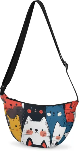 Cute Cat Crescent Crossbody Bag for Women Men Lightweight Sling Bag Fanny Pack Trendy Shoulder Bags