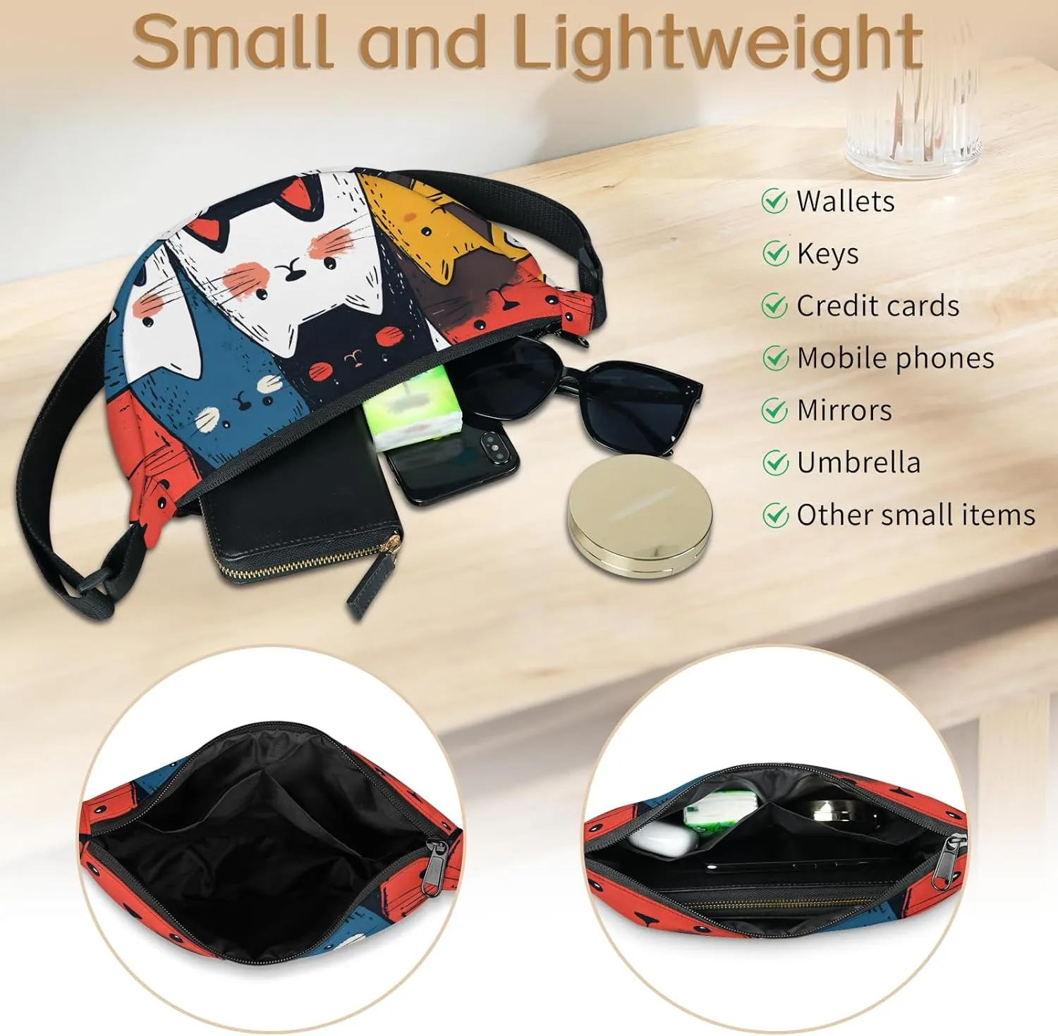 Cute Cat Crescent Crossbody Bag for Women Men Lightweight Sling Bag Fanny Pack Trendy Shoulder Bags