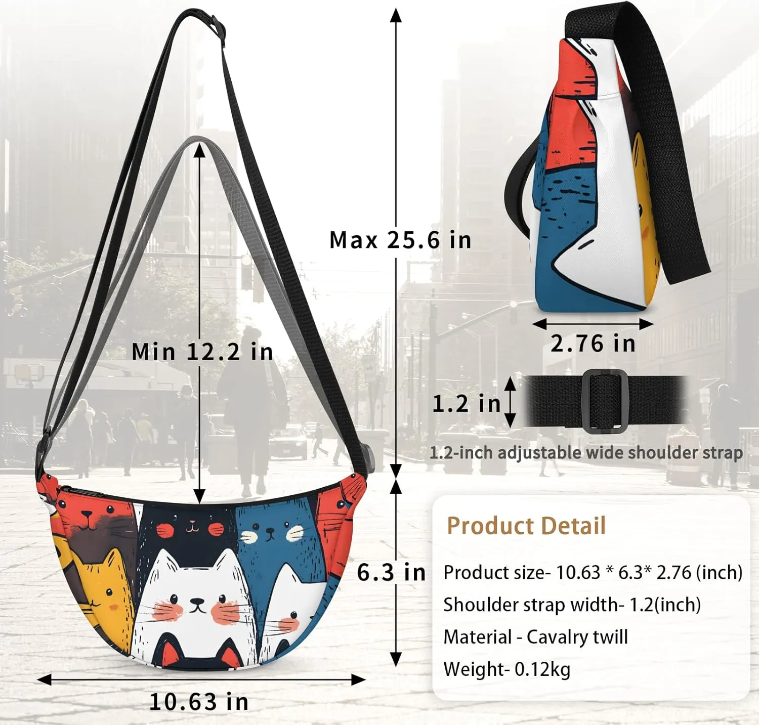 Cute Cat Crescent Crossbody Bag for Women Men Lightweight Sling Bag Fanny Pack Trendy Shoulder Bags
