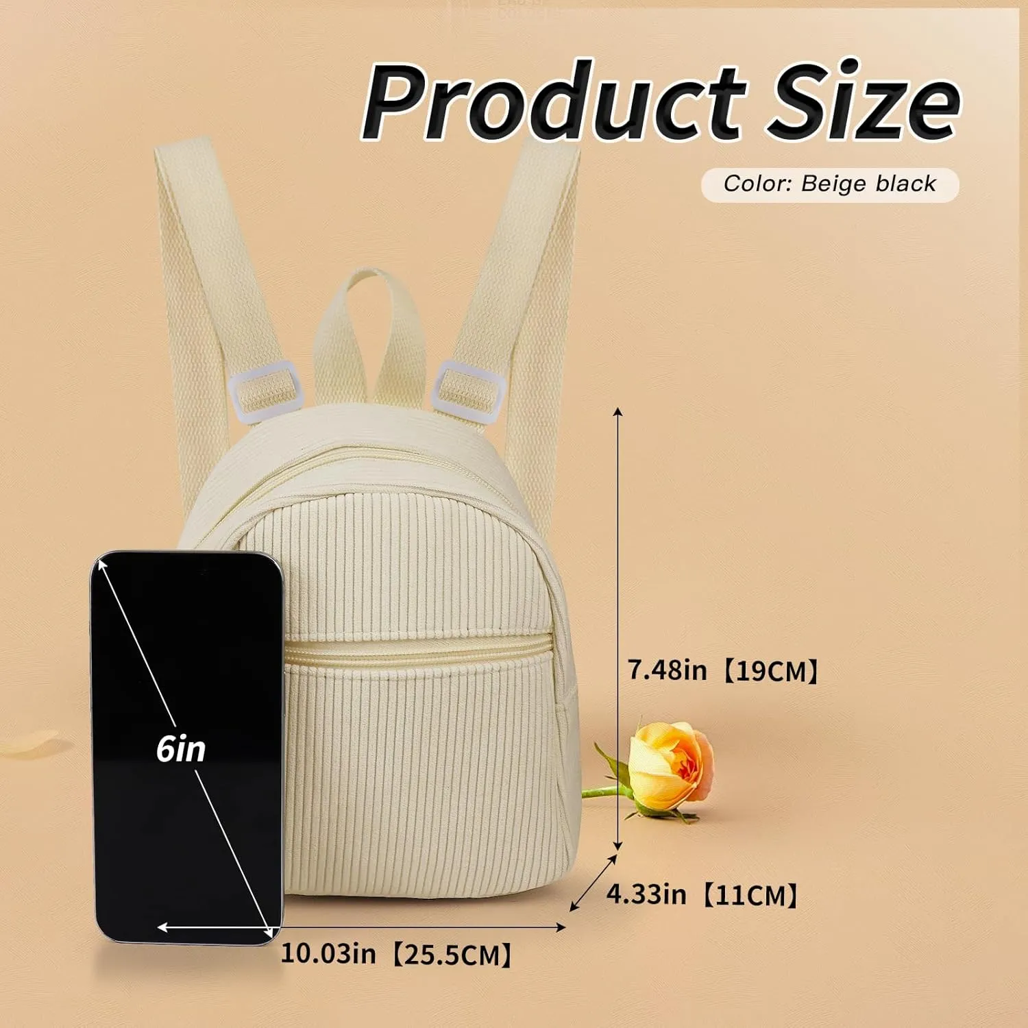 Cute Mini Backpacks, Corduroy Tiny Backpack Small Backpack for Women and Girls, Portable Ladies Backpack (black)