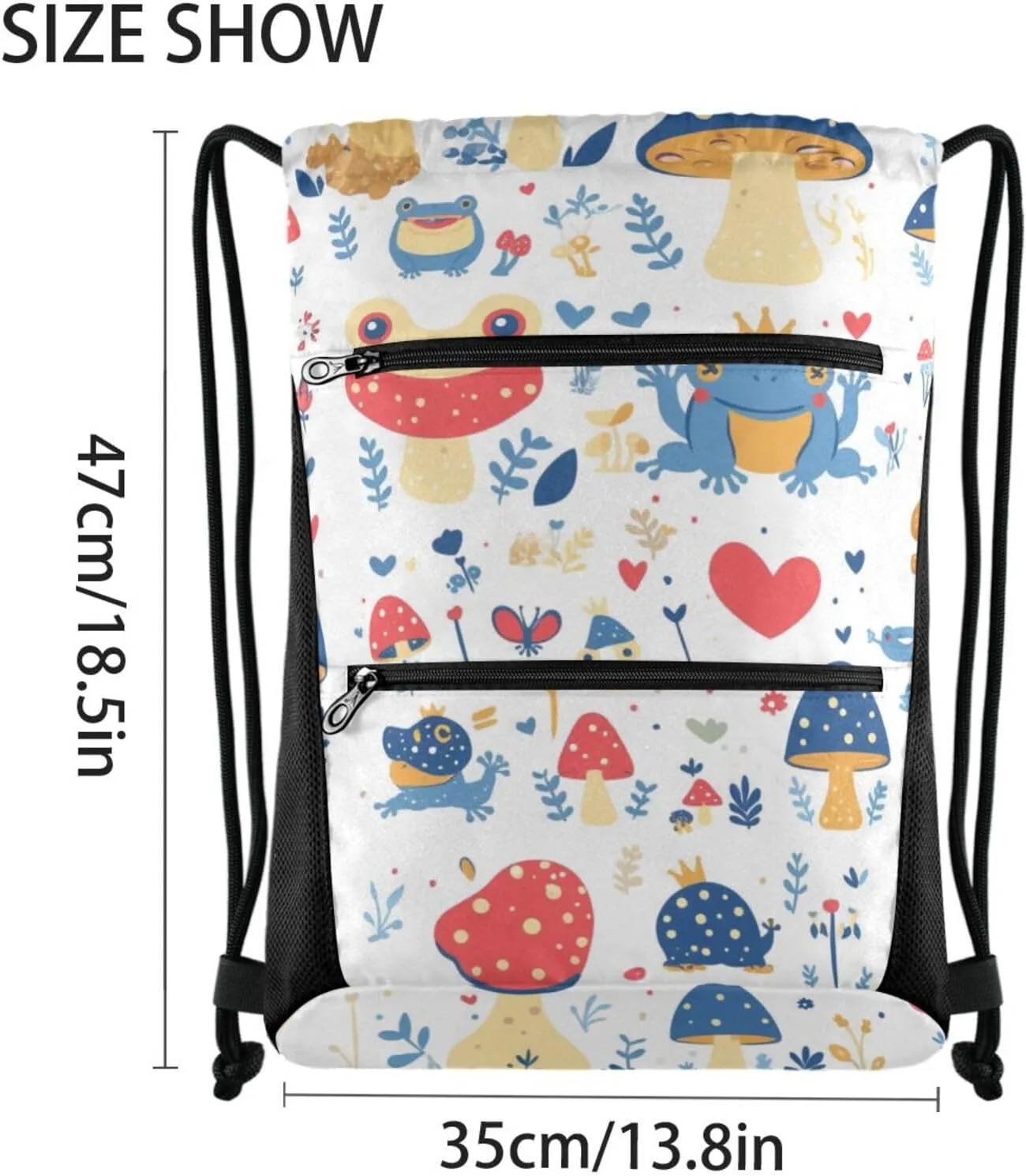 FRODOTGV Various Funny Frogs Safari Mushroom Princess Sport Drawstring Backpacks Foldable Shopping Adults Women Men Sackpack Bags With Two Zipper Pockets for Camping