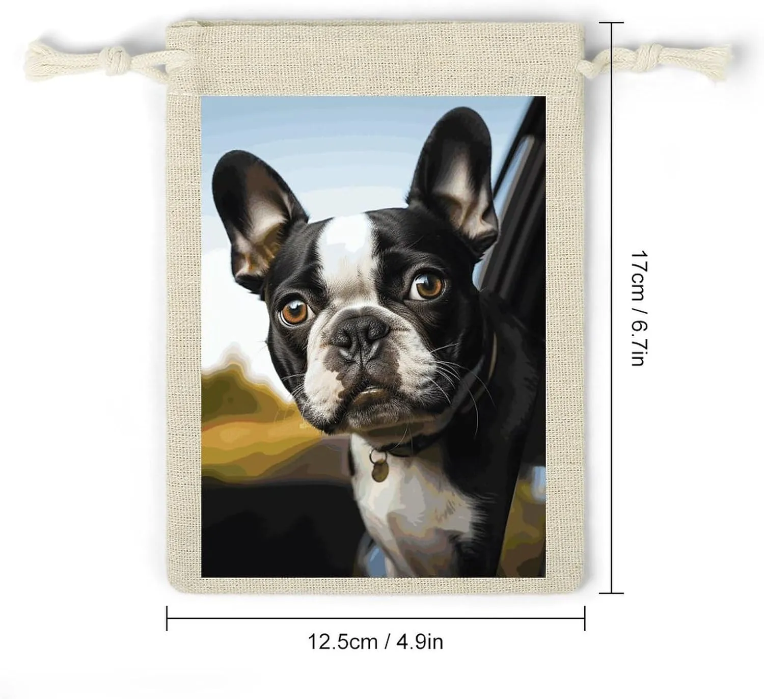 GHBNK Puppy Dog Boston Terrier Burlap Bags 8PC Drawstring Bags Small Burlap Gift Pouches for Jewelry,Travel Storage