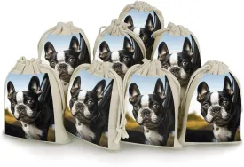 GHBNK Puppy Dog Boston Terrier Burlap Bags 8PC Drawstring Bags Small Burlap Gift Pouches for Jewelry,Travel Storage