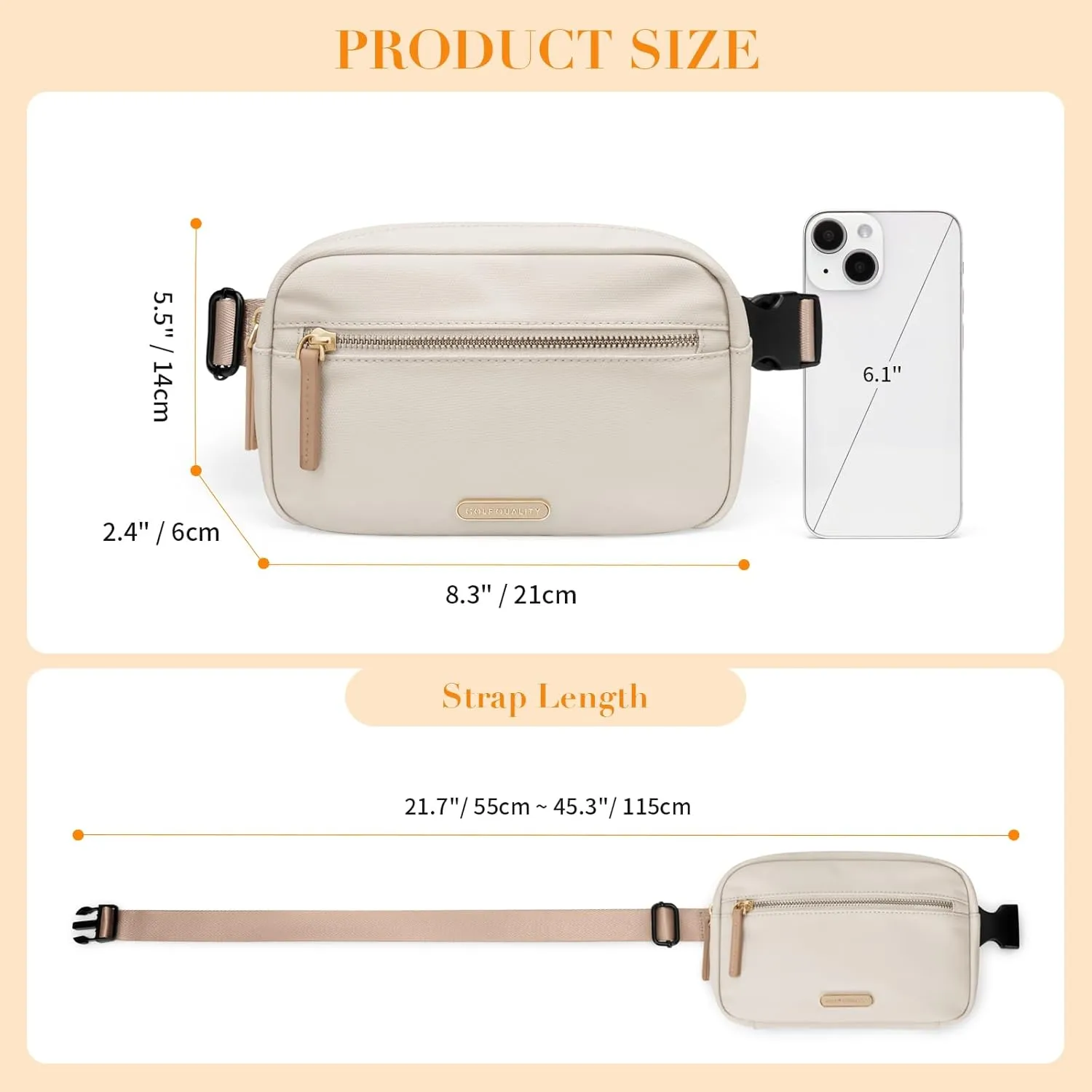 GOLF QUALTY Casual Fanny Pack Crossbody Bags for women & men, Adjustable Strap Water-resistant Belt Bag,Apricot