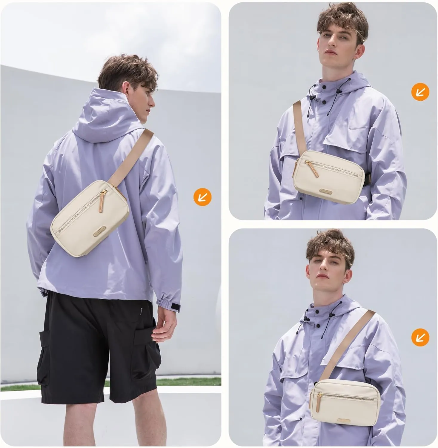 GOLF QUALTY Casual Fanny Pack Crossbody Bags for women & men, Adjustable Strap Water-resistant Belt Bag,Apricot