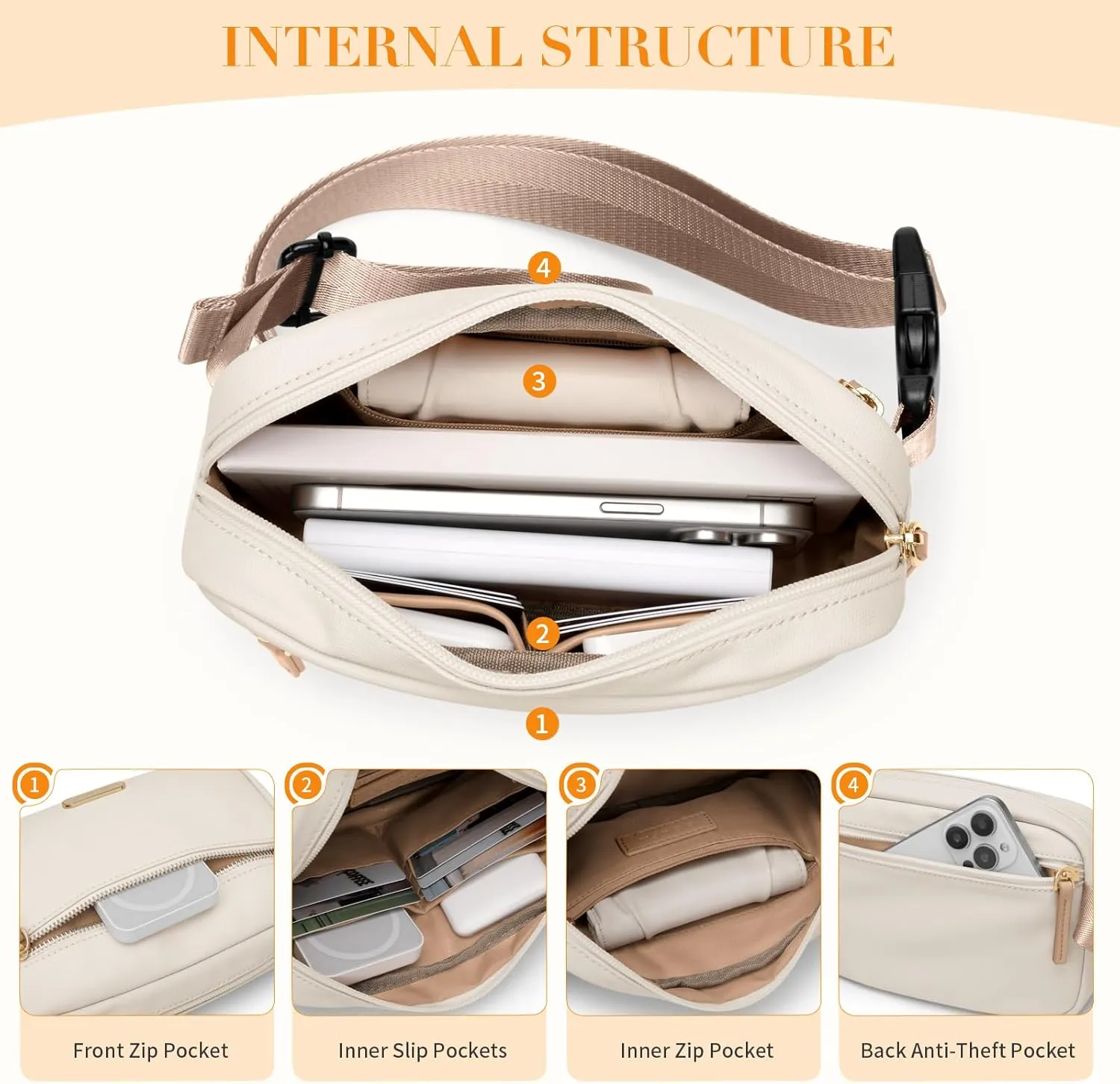 GOLF QUALTY Casual Fanny Pack Crossbody Bags for women & men, Adjustable Strap Water-resistant Belt Bag,Apricot