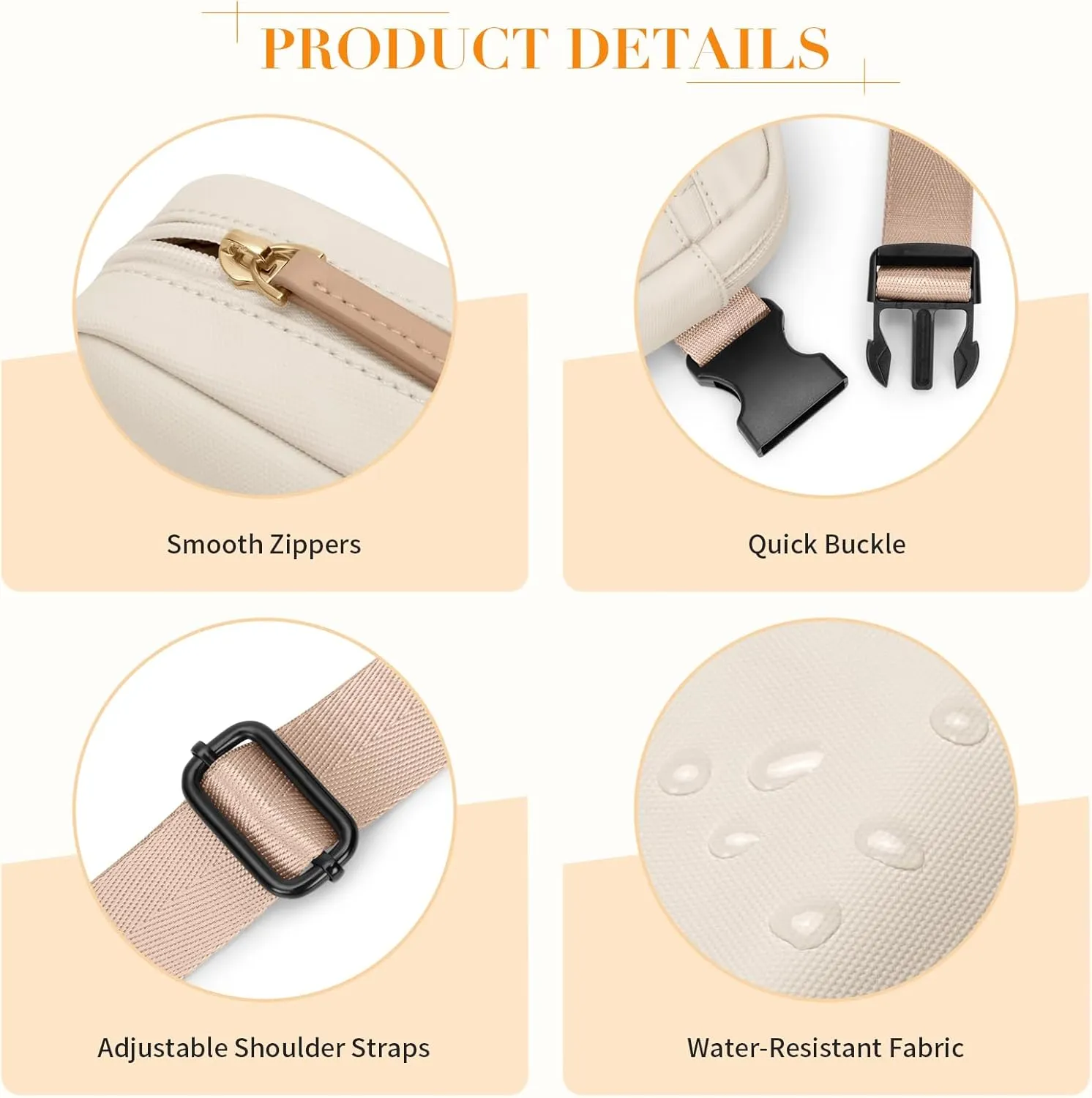 GOLF QUALTY Casual Fanny Pack Crossbody Bags for women & men, Adjustable Strap Water-resistant Belt Bag,Apricot