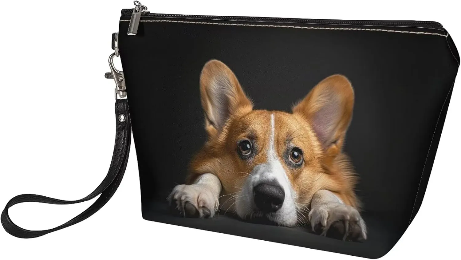 HUGS IDEA Black Corgi Cosmetic Bags Bulk Makeup Bags for Purse Small Cosmetic Bag Makeup Bags for Women Travel Toiletry Organizer Luggage Accessories