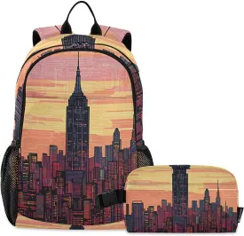 Kids Backpack Empire State Circuit Board School Bookbag with Lunch Bag for Boys Girls Preschool Kindergarten Elementary Laptop Daypack
