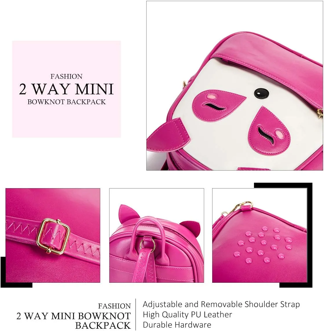 KL928 Girls Mini Backpack Toddler 3D Animal Casual Daypack PU Leather Preschool Convertible Shoulder Bag Gift for Kids (Fuchsia)