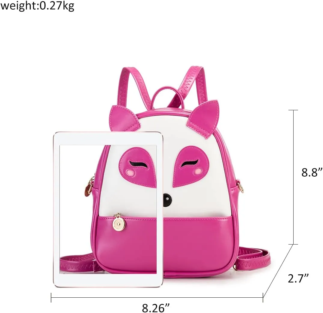 KL928 Girls Mini Backpack Toddler 3D Animal Casual Daypack PU Leather Preschool Convertible Shoulder Bag Gift for Kids (Fuchsia)