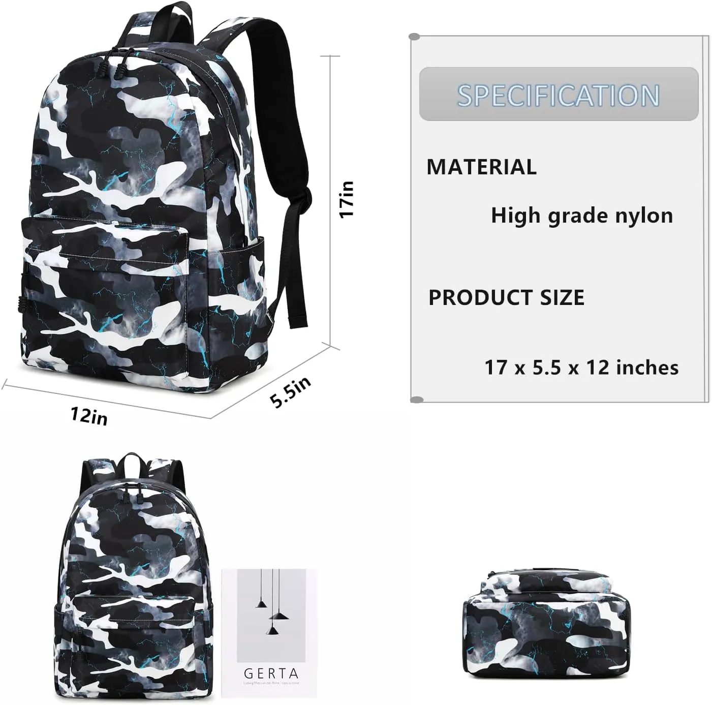 Lmwzh Backpack For Boys Girls Elementary Waterproof teen School Bags Kids Bookbag Lightweight Camo Black
