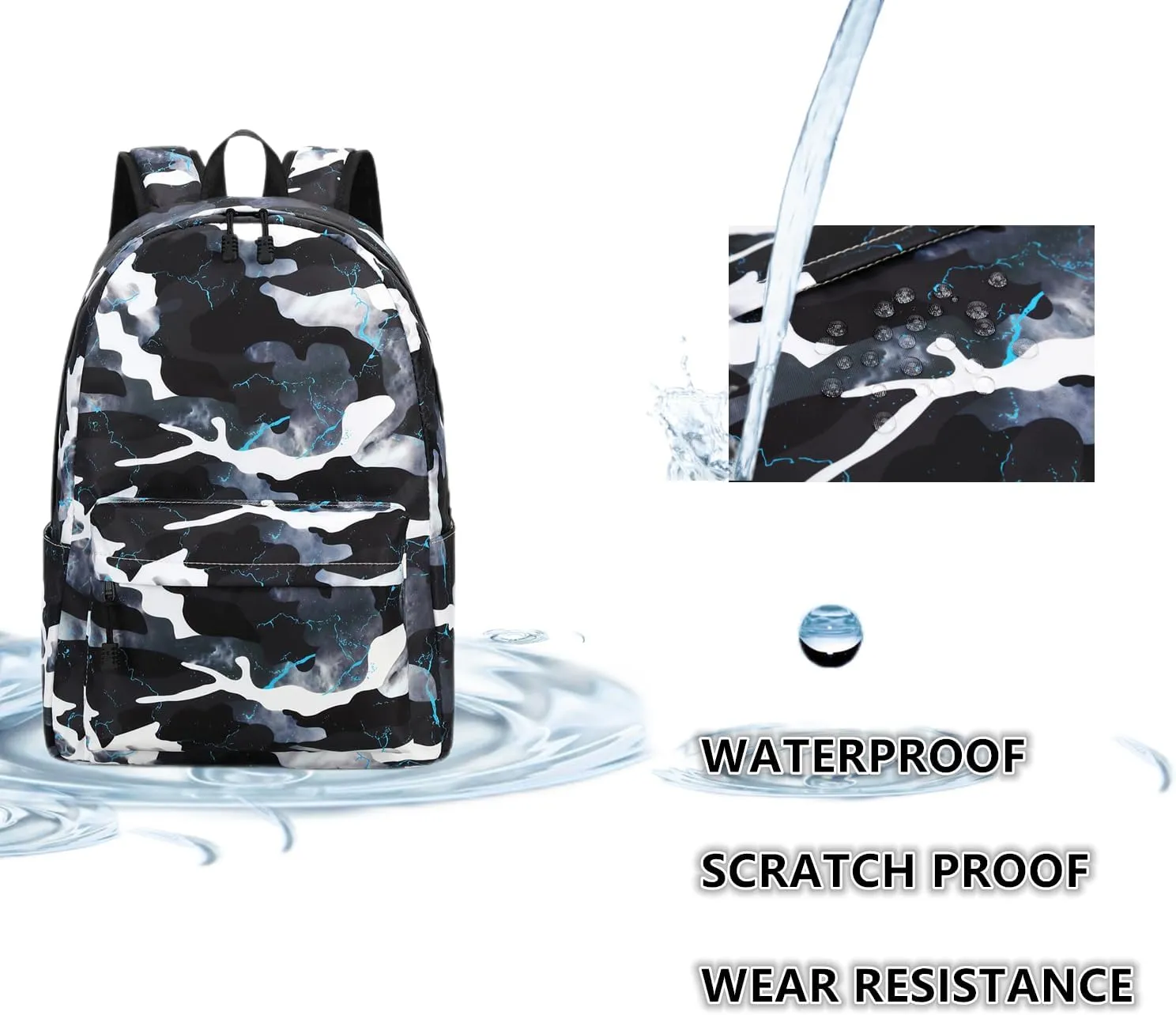 Lmwzh Backpack For Boys Girls Elementary Waterproof teen School Bags Kids Bookbag Lightweight Camo Black