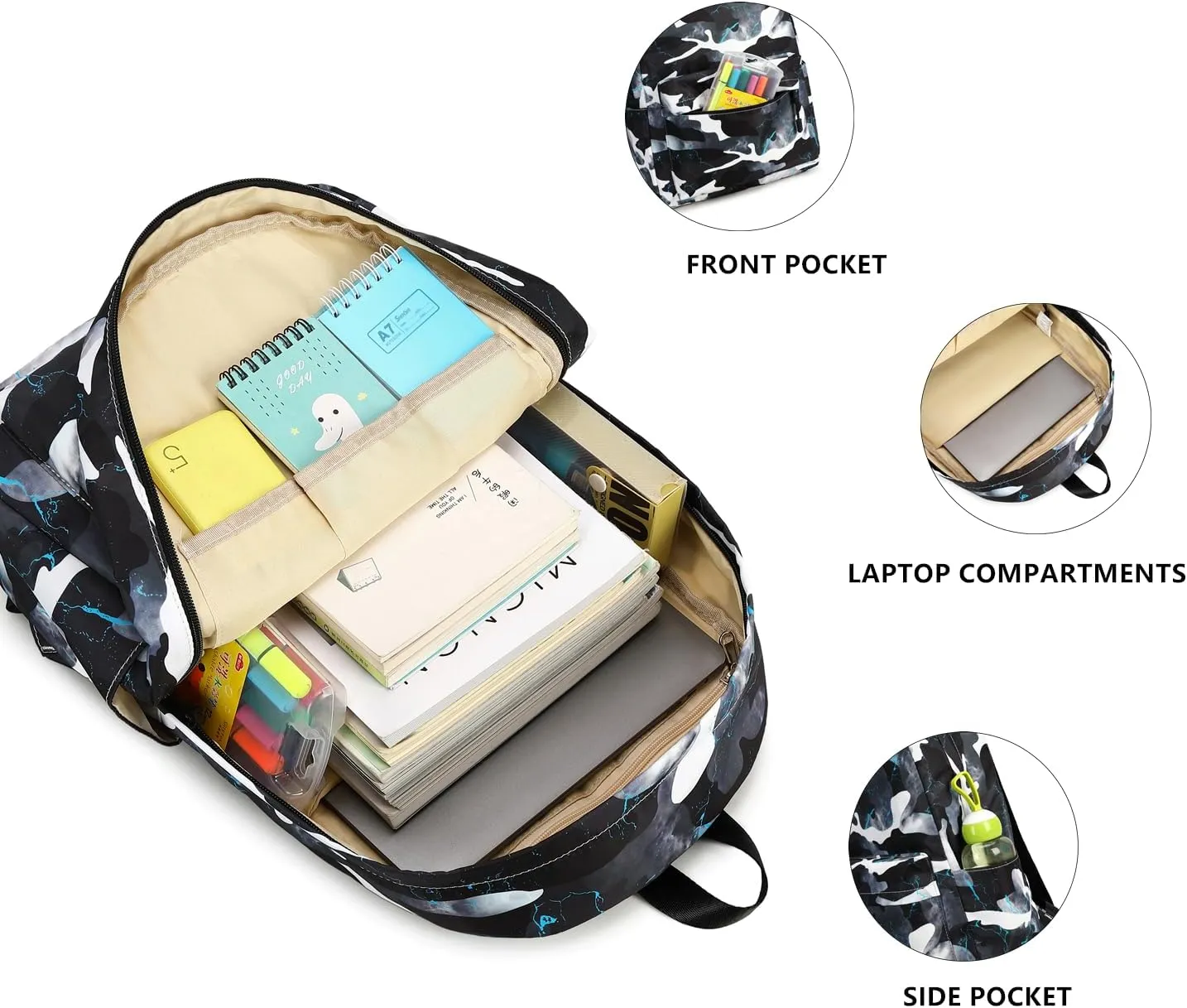 Lmwzh Backpack For Boys Girls Elementary Waterproof teen School Bags Kids Bookbag Lightweight Camo Black
