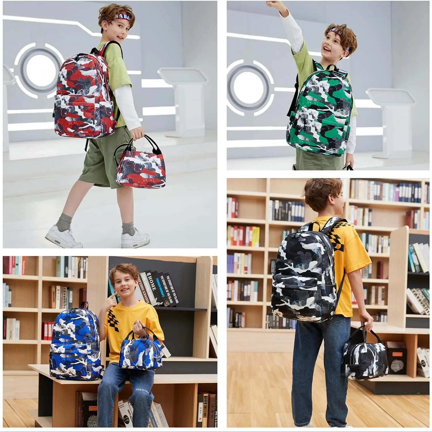 Lmwzh Backpack For Boys Girls Elementary Waterproof teen School Bags Kids Bookbag Lightweight Camo Black