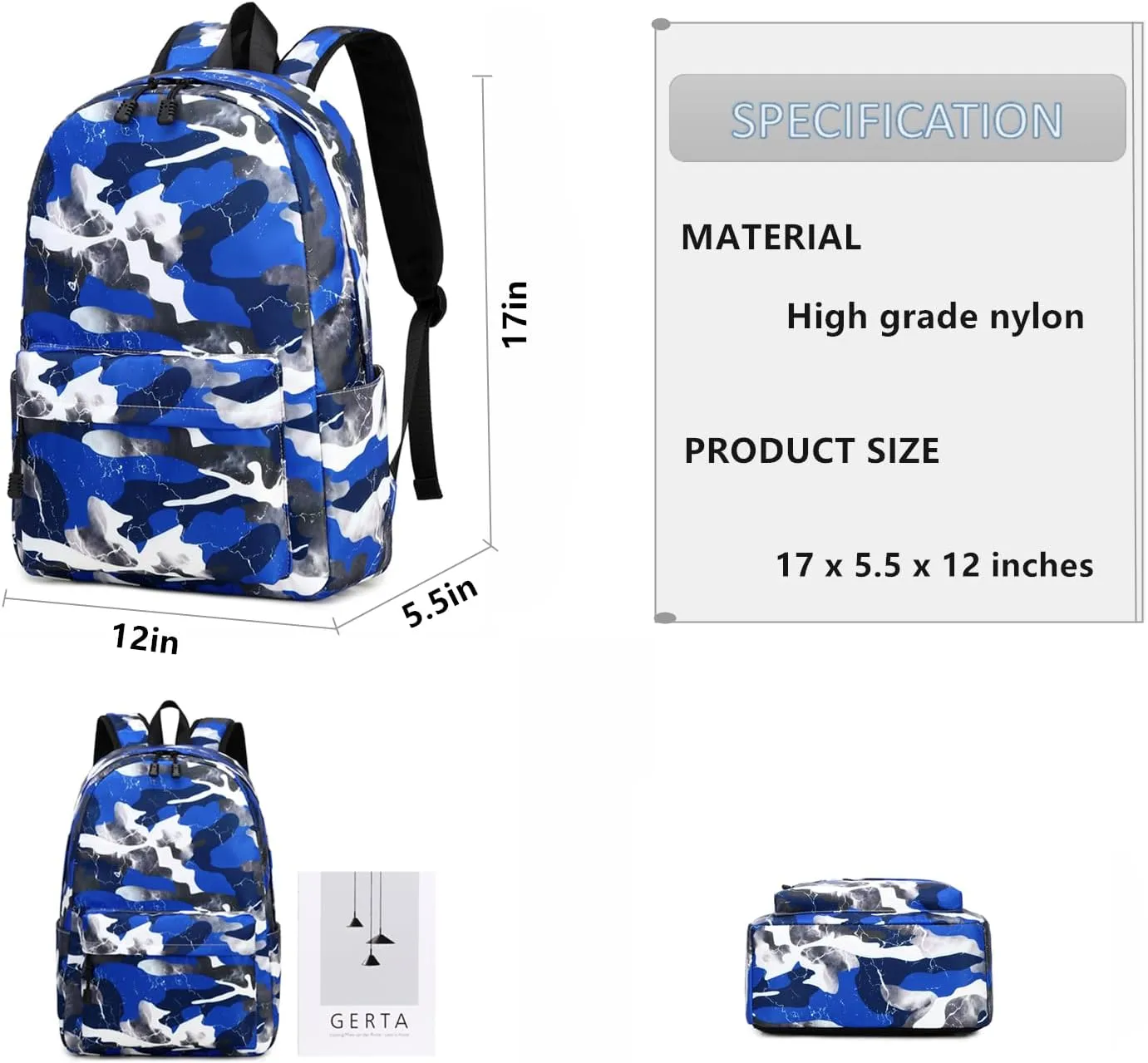 Lmwzh Backpack For Boys Girls Elementary Waterproof teen School Bags Kids Bookbag Lightweight Camo Blue 2PC